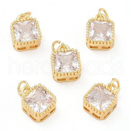 Real 18K Gold Plated Brass Inlaid Cubic Zirconia Charms ZIRC-L100-073G-07-1