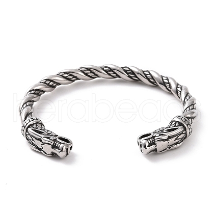 304 Stainless Steel Dragon Open Cuff Bangle for Men Women BJEW-M230-07AS-1