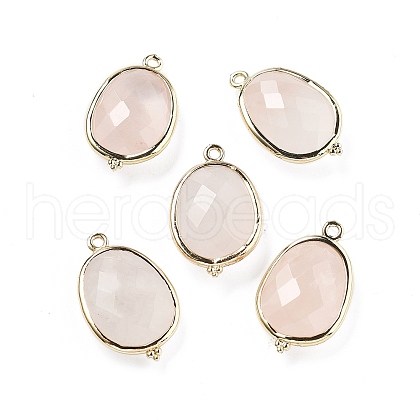 Natural Rose Quartz Faceted Oval Connector Charms G-H323-02G-13-1