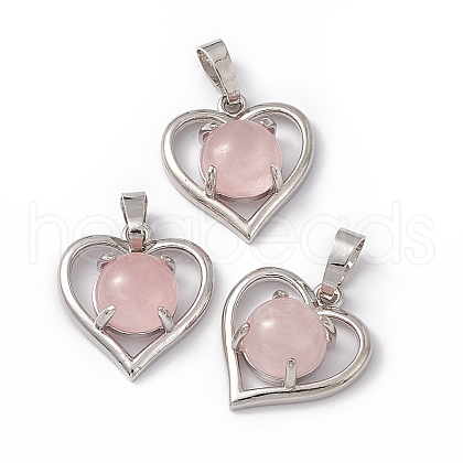 Natural Rose Quartz Pendants G-P484-04P-03-1