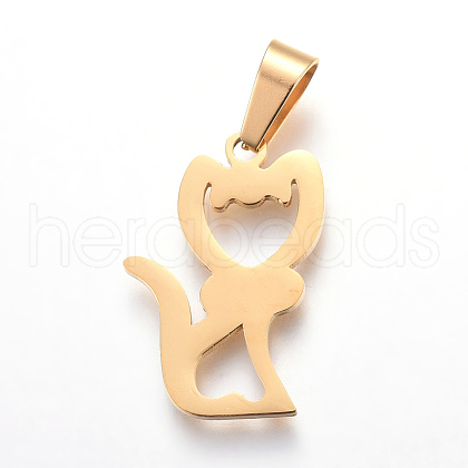 Ion Plating(IP) 304 Stainless Steel Hollow Kitten Pendants STAS-I096-05G-1
