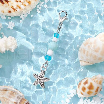 Ocean Theme Alloy Charm & Glass Beads Pendant Decorations HJEW-JM03156-03-1