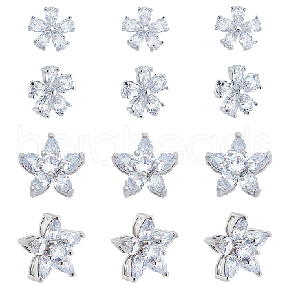  12Pcs 2 Style Brass Micro Pave Clear Cubic Zirconia Shank Buttons ZIRC-NB0002-03-1