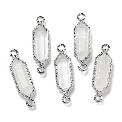 Natural Quartz Crystal Faceted Double Terminal Pointed Rock Crystal Hexagon Connector Charms G-G181-04P-01-1