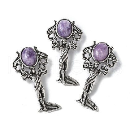 Angel Brass Natural Lepidolite Pendants KK-D361-02AS-15-1