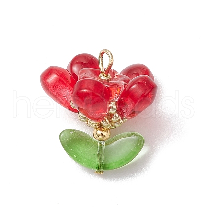 Brass Glass Flowers Pendants PALLOY-MZ00630-05-1