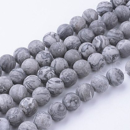 Natural Map Stone/Picasso Stone/Picasso Jasper Bead Strands G-G735-27F-10mm-1