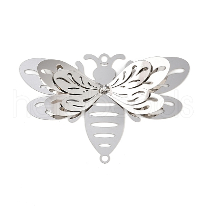 304 Stainless Steel Crystal Rhinestone 3D Insect Connector Charms STAS-H236-11C-P-1