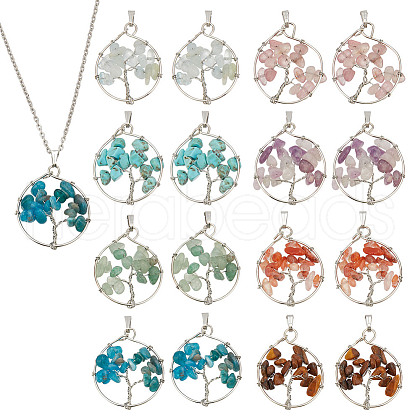 HOBBIESAY 16Pcs 8 Styles Natural Mixed Stone Chip Copper Wire Wrapped Pendants FIND-HY0003-1
