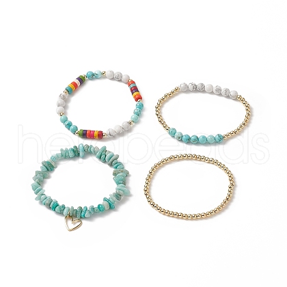 4Pcs 4 Style Natural & Synthetic Mixed Gemstone Chips & Heishi Beaded Stretch Bracelets Set BJEW-JB09922-1