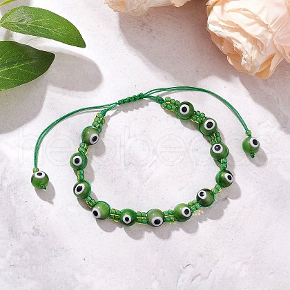 Lampwork Evil Eye Beads Braided Bead Bracelets for Men Women BJEW-MZ00160-02-1