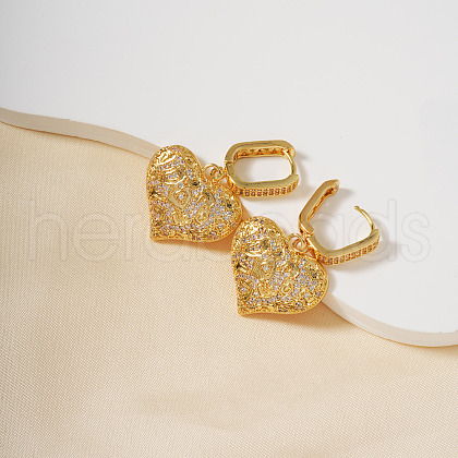 French Style Heart Brass Clear Cubic Zirconia Hoop Earrings OS1413-2-1