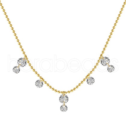 925 Sterling Silver Pave Clear 5A Cubic Zirconia Ball Chain Flat Round Tassel Necklaces for Women NJEW-Q342-16G-1