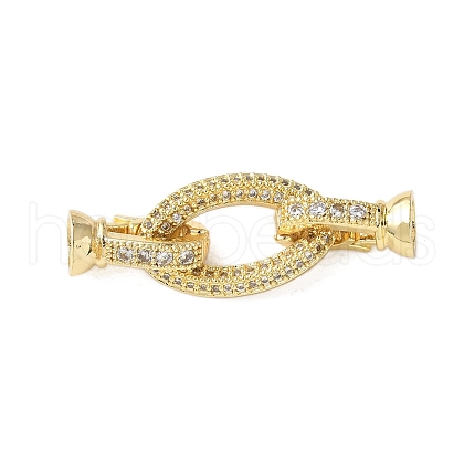 Oval Brass Micro Pave Clear Cubic Zirconia Fold Over Clasps KK-A252-02G-1