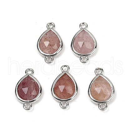Natural Strawberry Quartz Faceted Connector Charms G-L514-048G-02-1