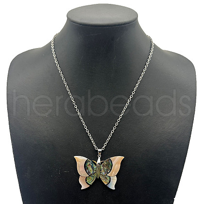 Shiny Alloy Pave Natural Paua Shell Pendant Necklaces TZ0162-3-1