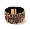 Natural Carnelian Chips & Rhinestone & Alloy Beaded PU Leather Cord Bracelet with Magnetic Clasp BJEW-I305-01E-1