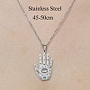 201 Stainless Steel Hollow Hamsa Hand with Eye Pendant Necklace NJEW-OY001-78-3