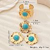 Flower Alloy with Synthetic Turquoise Stud Earring & Ring & Cuff Bangles Sets FS-WG05099-01-4
