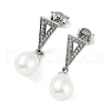 Anti-Tarnish Cubic Zirconia Triangle with Natural Pearl Dangle Stud Earrings EJEW-F318-05P-1