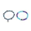 2Pcs 2 Style Evil Eye Glass & Resin Beaded Stretch Bracelets Set BJEW-JB09243-6