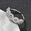 Brass Micro Pave Cubic Zirconia Cuff Rings for Women RJEW-D322-08P-3