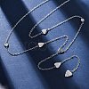 304 Stainless Steel Crystal Rhinestone Heart Lariat Necklaces NJEW-R026-10P-1
