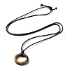 Natural Tiger Eye Ring Pendant Necklace with Waxed Cords NJEW-R262-01A-07-2