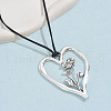Birth Flower Heart Zinc Alloy Pendant Black Faux Suede Cord Necklaces for Women FS-WGA5BEC-08-1