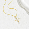 Elegant Brass Pave Clear Cubic Zirconia & White Imitation Pearl Cross Pendant Necklaces for Women JU1999-4