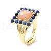 Natural Sunstone & Lapis Lazuli Rectangle Adjustable Ring RJEW-B030-01A-06-2