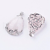 Teardrop with Flower Platinum Plated Brass Natural Rose Quartz Pendants G-F228-37B-RS-2