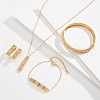 Rectangle Brass Micro Pave Clear Cubic Zirconia Pendant Necklace & Hoop Earring & Bangle & Link Bracelets Sets FS-WGED4BF-01-2