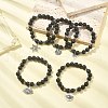 Natural Lava Rock Beaded Stretch Bracelet with Alloy Charms BJEW-JB09477-2