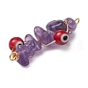 Natural Gemstone/Glass Chip Copper Wire Wrapped Handmade Lampwork Blue/Red Evil Eye Connector Charms PALLOY-JF02977-02-5