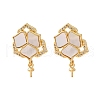 Brass Micro Pave Cubic Zirconia Shell Stud Earrings Findings KK-D363-02G-1
