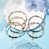 4mm Round Gemstone & Handmade Lampwork Beaded Stretch Bracelets BJEW-JB10257-2