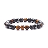Natural Wood & Tiger Eye & Synthetic Hematite Round Beaded Stretch Bracelet BJEW-JB08150-1