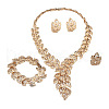 Feather Alloy Crystal Rhinestone Link Bracelets & Stud Earrings & Chain Necklaces & Rings Sets FS-WGFA57F-02-2
