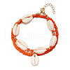 Bohemian Style Natural Cowrie Shell Charm & Glass Seed Beaded Stretch Double Layer Anklets for Women FS-WGC801A-03-2