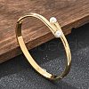 Ion Plating(IP) 304 Stainless Steel Bangles with Plastic Imitation Pearl for Women BJEW-Z080-01G-1