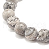 Natural Map Stone/Picasso Stone/Picasso Jasper Round Beaded Stretch Bracelet BJEW-JB07874-4