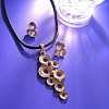 Lotus Leaf Zinc Alloy with Imitation Leather Cord Pendant Necklaces & Stud Earrings Sets FS-WG08750-01-3
