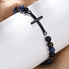 Round Natural Sodalite & Black Agate & Picasso Jasper Beads Stretch Bracelets BJEW-F493-06EB-3