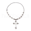 Mother's Day Jewellery Natural Pearl with Cross Alloy Pendant Necklaces NJEW-JN04813-4