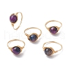 Round Natural Rainbow Tiger Eye Finger Rings RJEW-JR00859-01-2