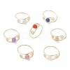 7Pcs Copper Wire Wrapped Gemstone Star Cut Round Bead Finger Rings for Women RJEW-JR00891-01-2