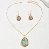 Luxurious Middle Eastern Synthetic Turquoise & Rhinestone Teardrop Pendant Necklace & Earrings Sets for Wedding GL5930-5