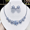 Flower Brass Micro Pave Cubic Zirconia Necklaces & Stud Earrings Sets FS-WG9424F-01-1