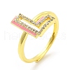Mixed Color Enamel Initial Letter Adjustable Ring with Clear Cubic Zirconia RJEW-P045-01G-L-4